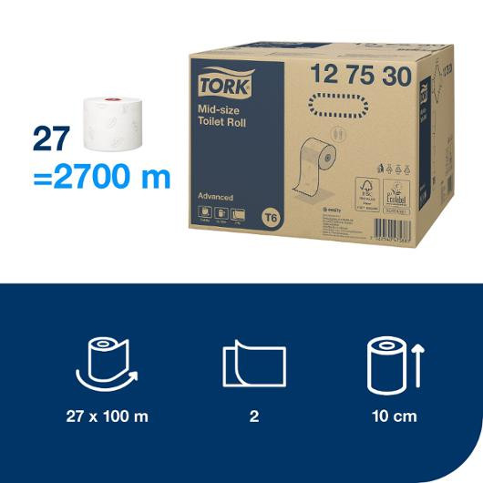 Toalettpapir Tork Advance 2L T6 100M (27 ruller)