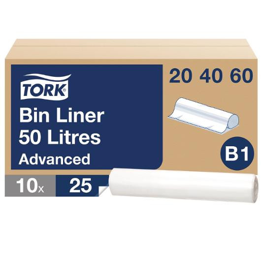 BildeAvfallspose Tork 50L B1 Klar (25 stk/rull, 10 ruller)