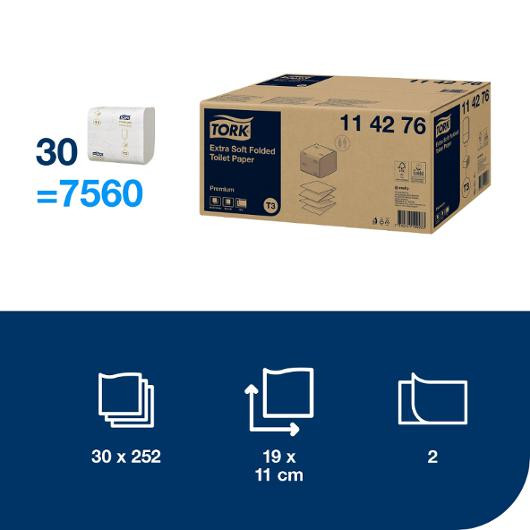 Toalettpapir Tork Premi Ark 2L T3 (7560 stk)
