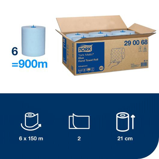 Tørkerull Tork Matic 2L H1 150M Blå (6 stk)