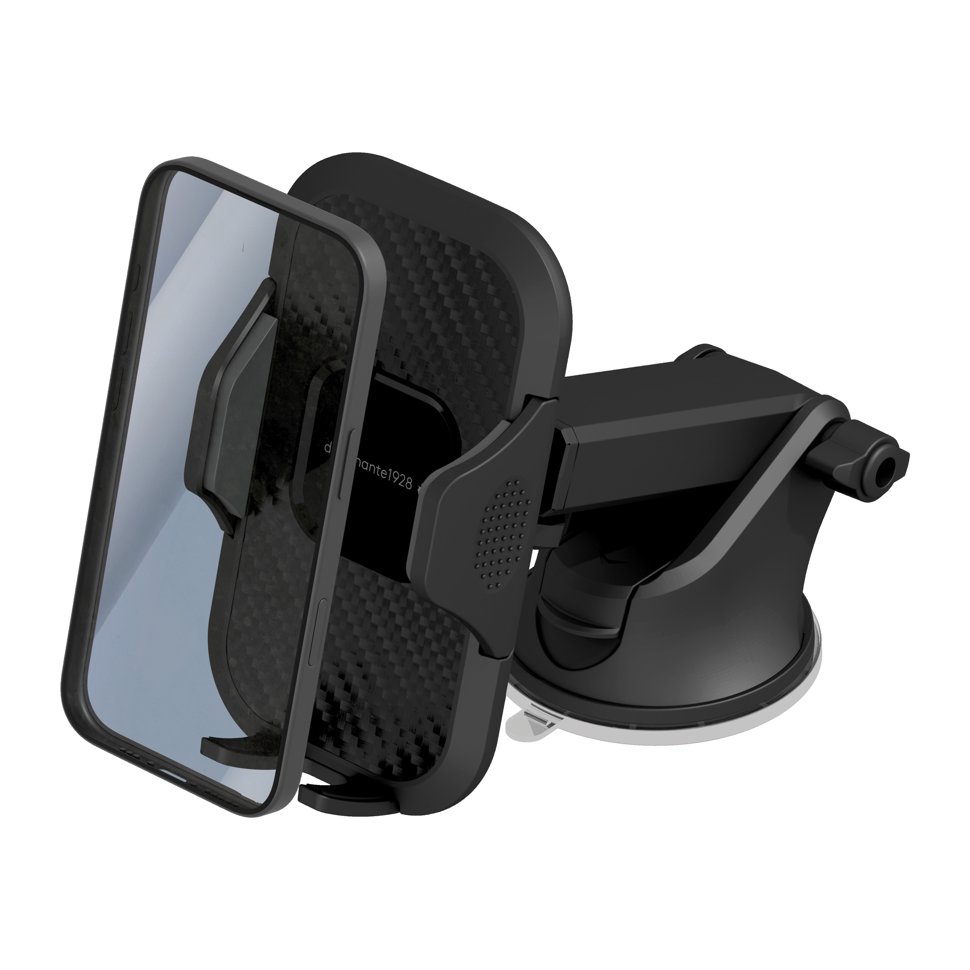 Car Holder - arm w/ 360 clamp - suction cup  - Black