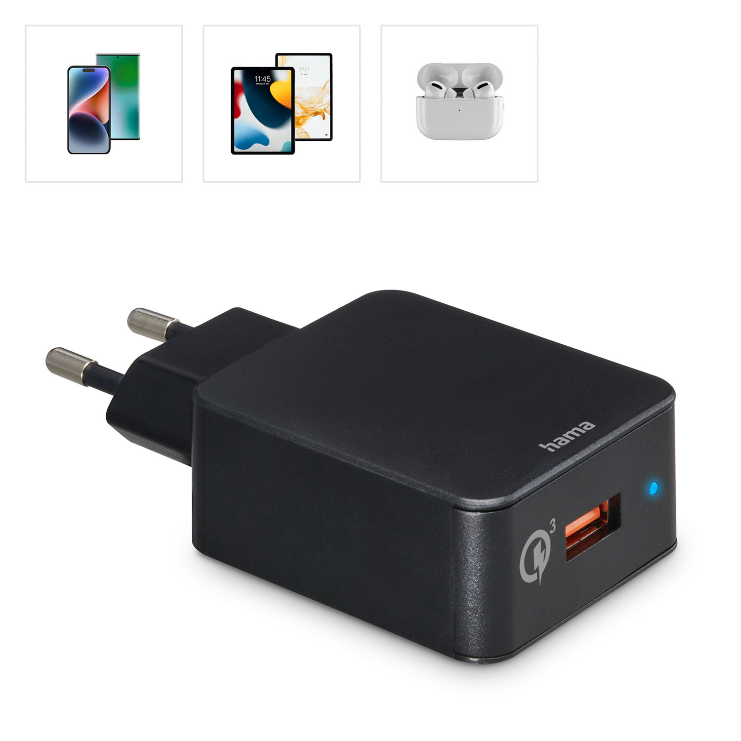 HAMA Fast Charger 1x USB-A Qualcomm 19.5W Black