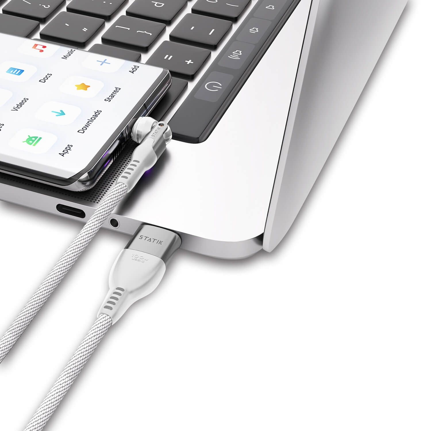 STATIK PowerPivot Pro Nylon Braided USB-C to USB-C, 1m White