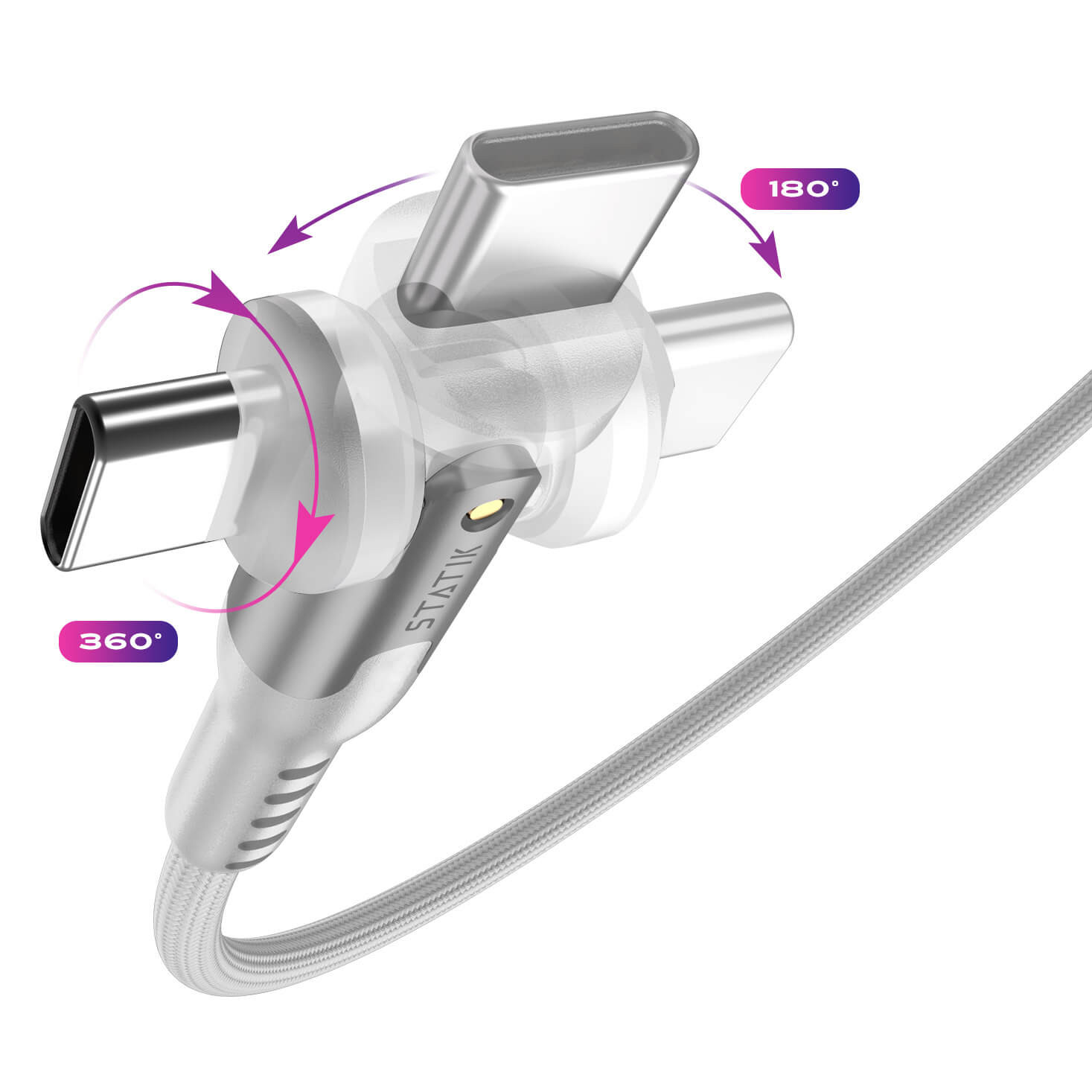 STATIK PowerPivot Pro Nylon Braided USB-C to USB-C, 1m White