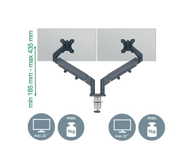 Monitor Arm Ergo Space Saving Dual, Dark Grey