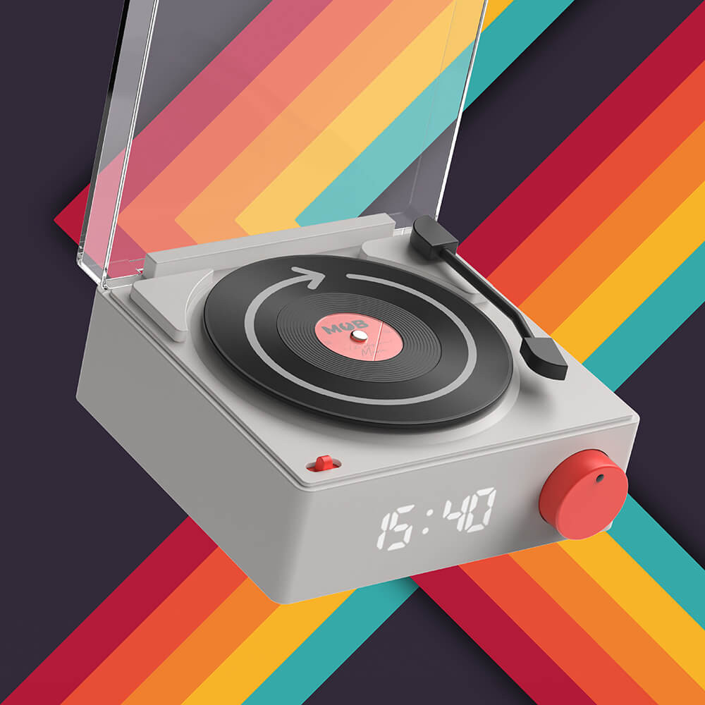 MOB Speaker Alarm Clock Vinyl Retro Grey