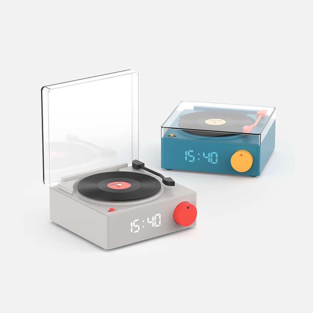 MOB Speaker Alarm Clock Vinyl Retro Grey