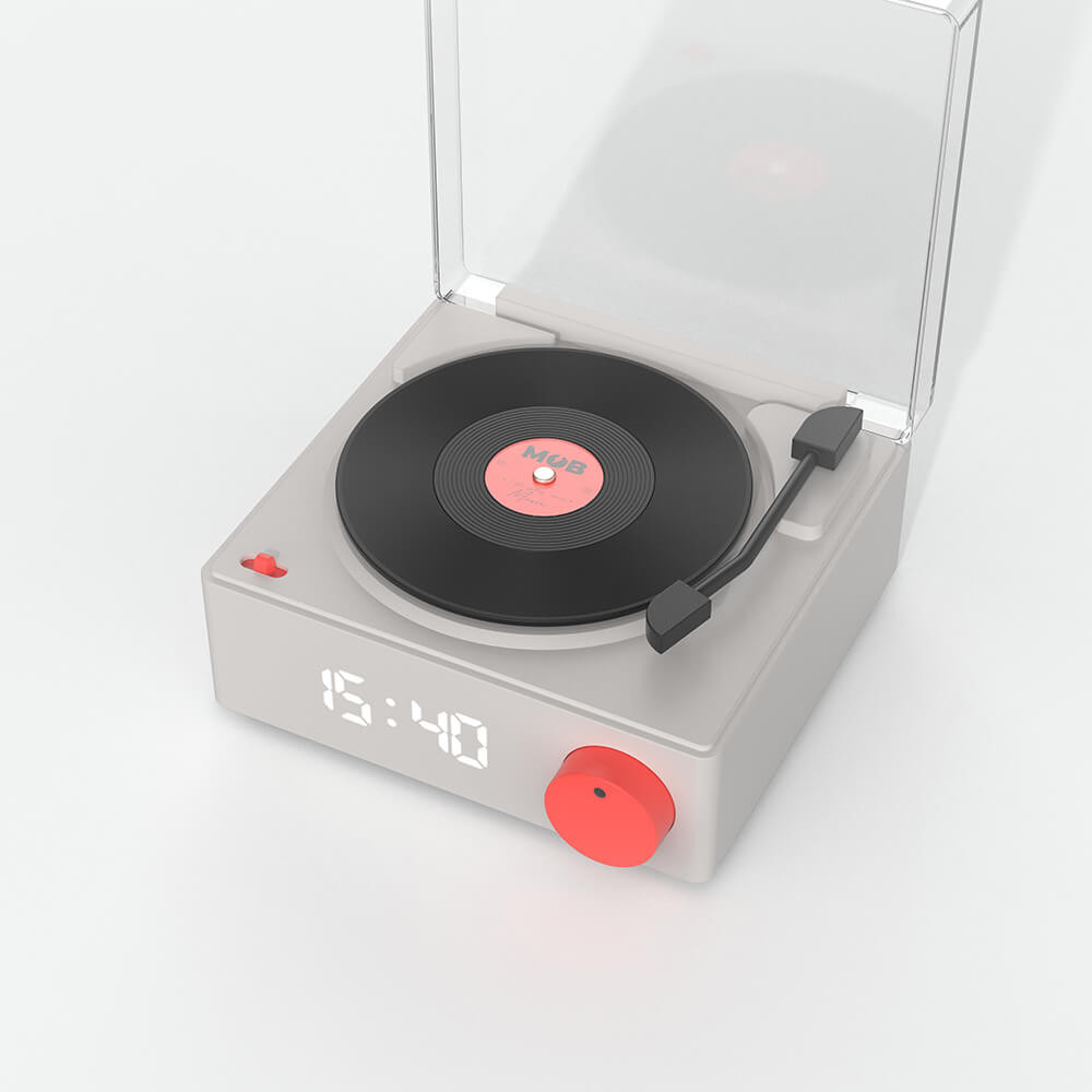 MOB Speaker Alarm Clock Vinyl Retro Grey