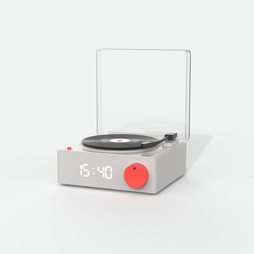 MOB Speaker Alarm Clock Vinyl Retro Grey