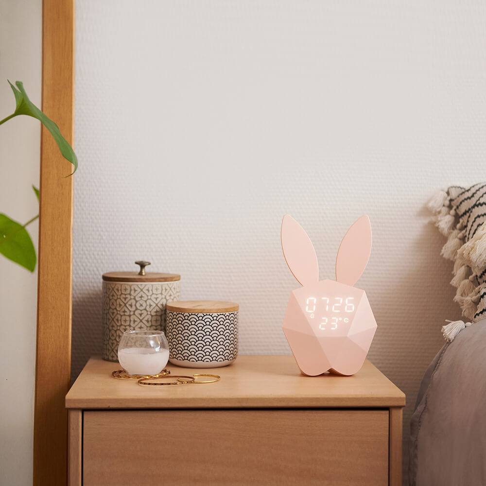MOB Vekkerklokke med nattlampe Lys rosa Rabbit