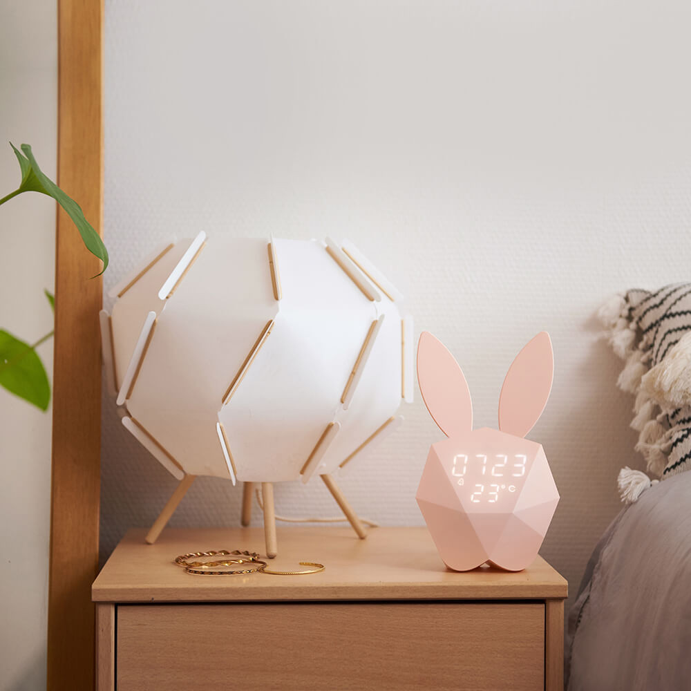 MOB Vekkerklokke med nattlampe Lys rosa Rabbit