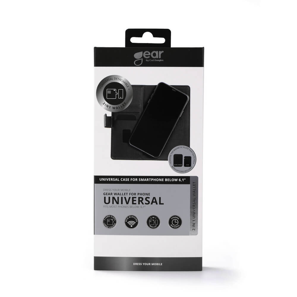 GEAR Lommebok Universal Klister/Magnet For Mobiler opp til 6,1" Svart