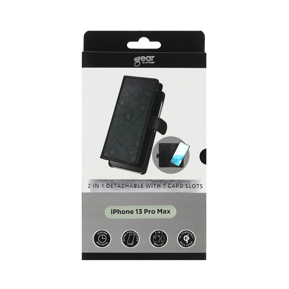 GEAR Lommebokveske Svart 7 Kortplasser iPhone 13  Pro Max 2in1 Magnetdeksel