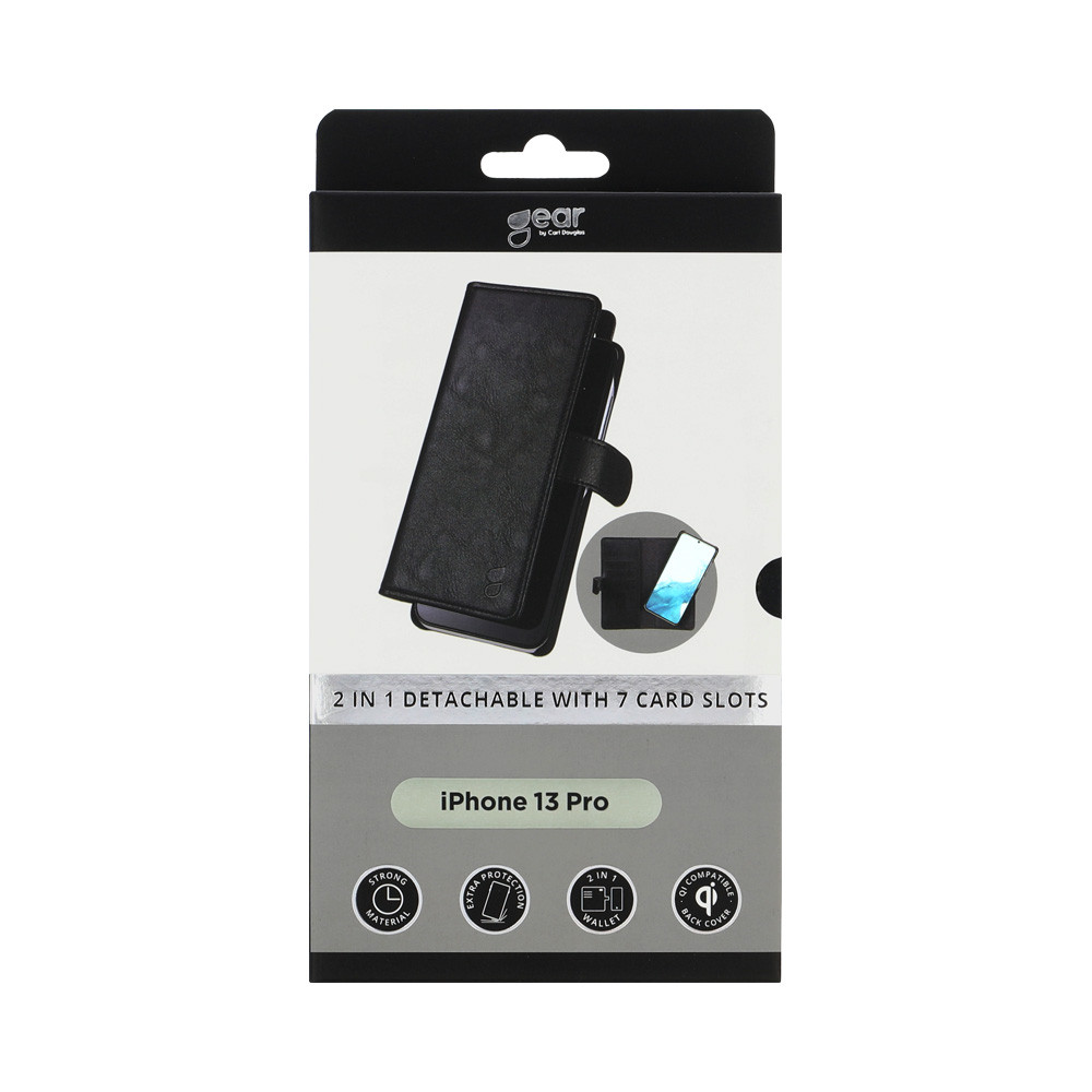 GEAR Lommebokveske Svart 7 Kortplasser iPhone 13  Pro 2in1 Magnetdeksel