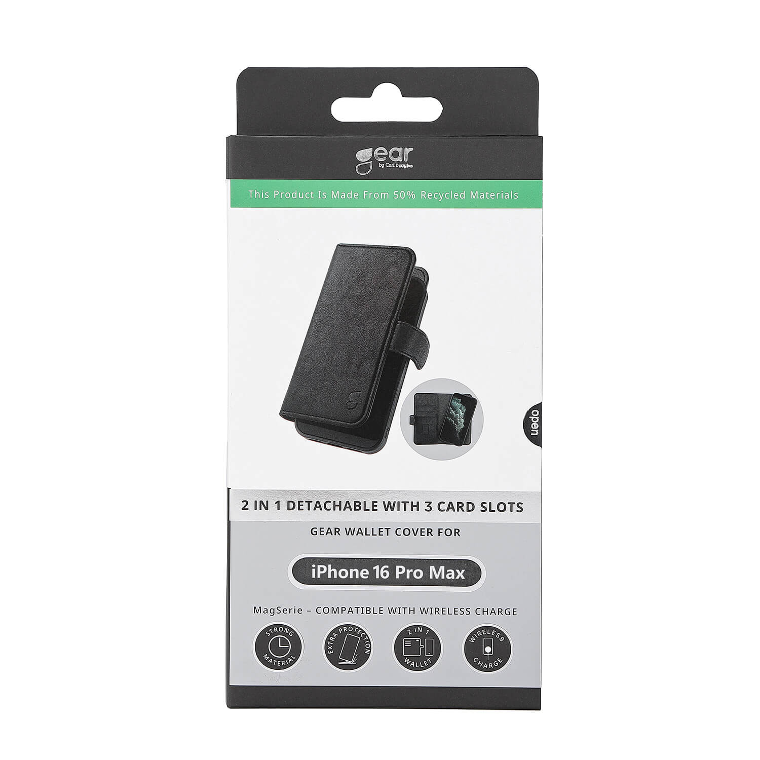 GEAR 2in1 3 card Recycled MagSerie iPhone 16 Pro Max Black