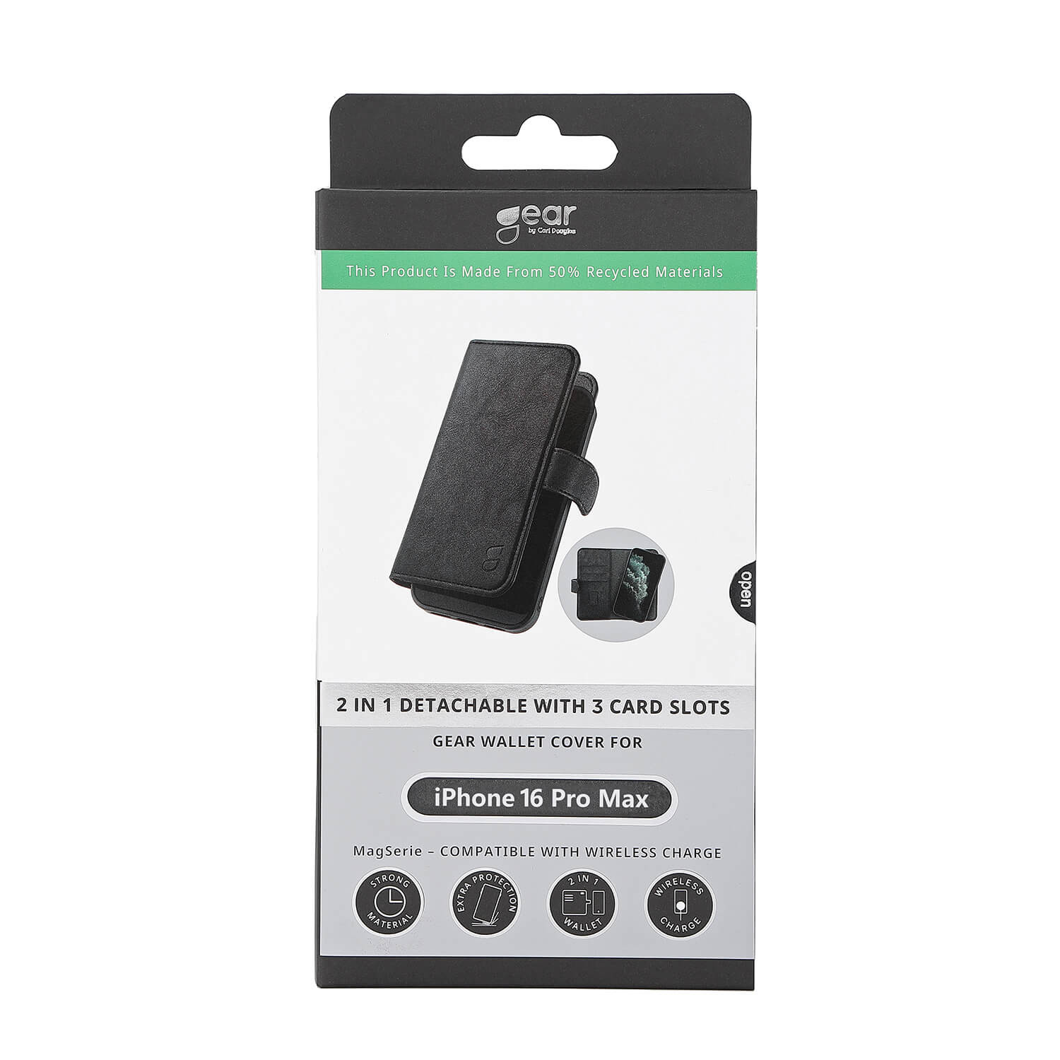 GEAR 2in1 3 card Recycled MagSerie iPhone 16 Pro Black