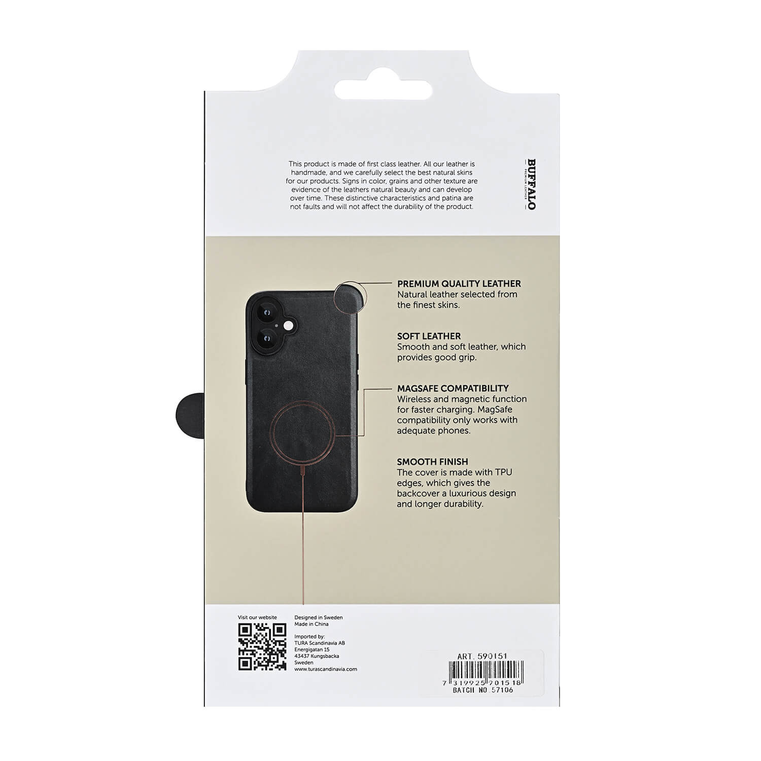 BUFFALO Back cover Leather Magseries iPhone 16 Black
