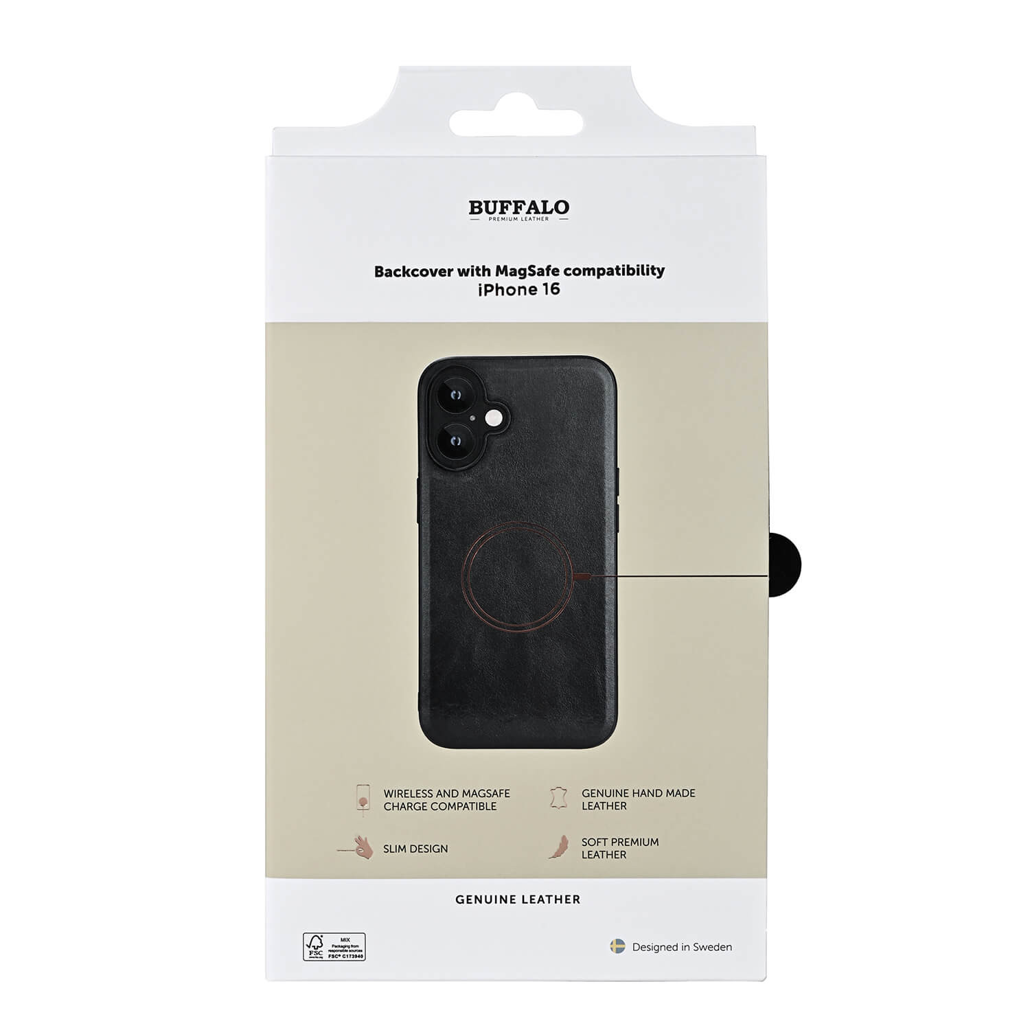 BUFFALO Back cover Leather Magseries iPhone 16 Black
