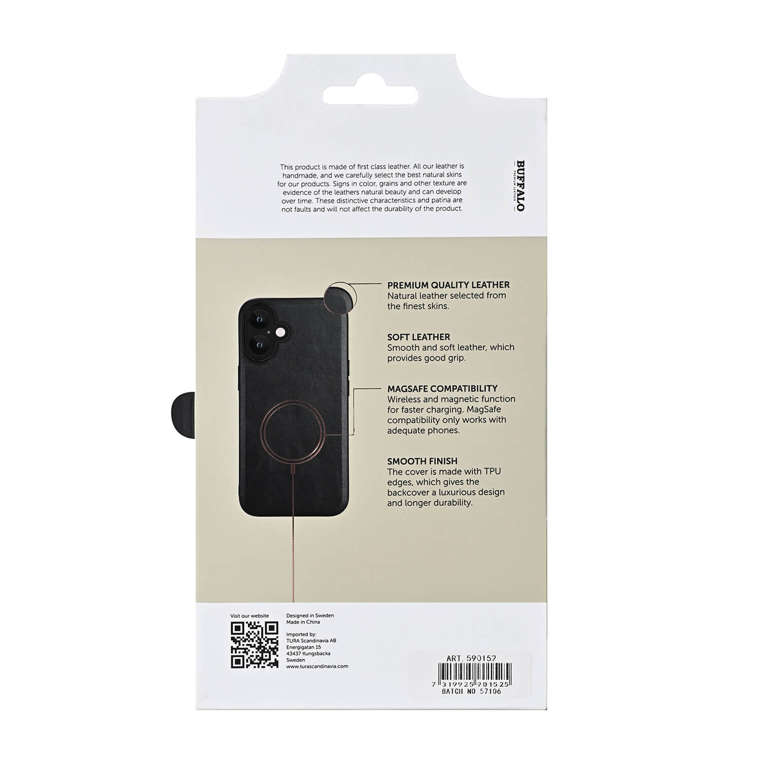 BUFFALO Back cover Leather Magseries iPhone 16 Plus Black