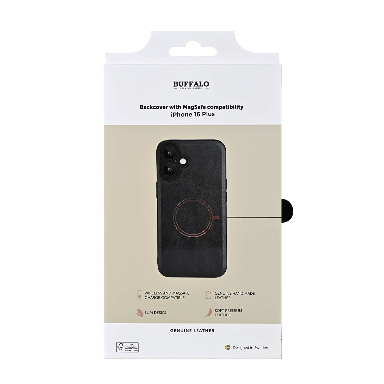 BUFFALO Back cover Leather Magseries iPhone 16 Plus Black
