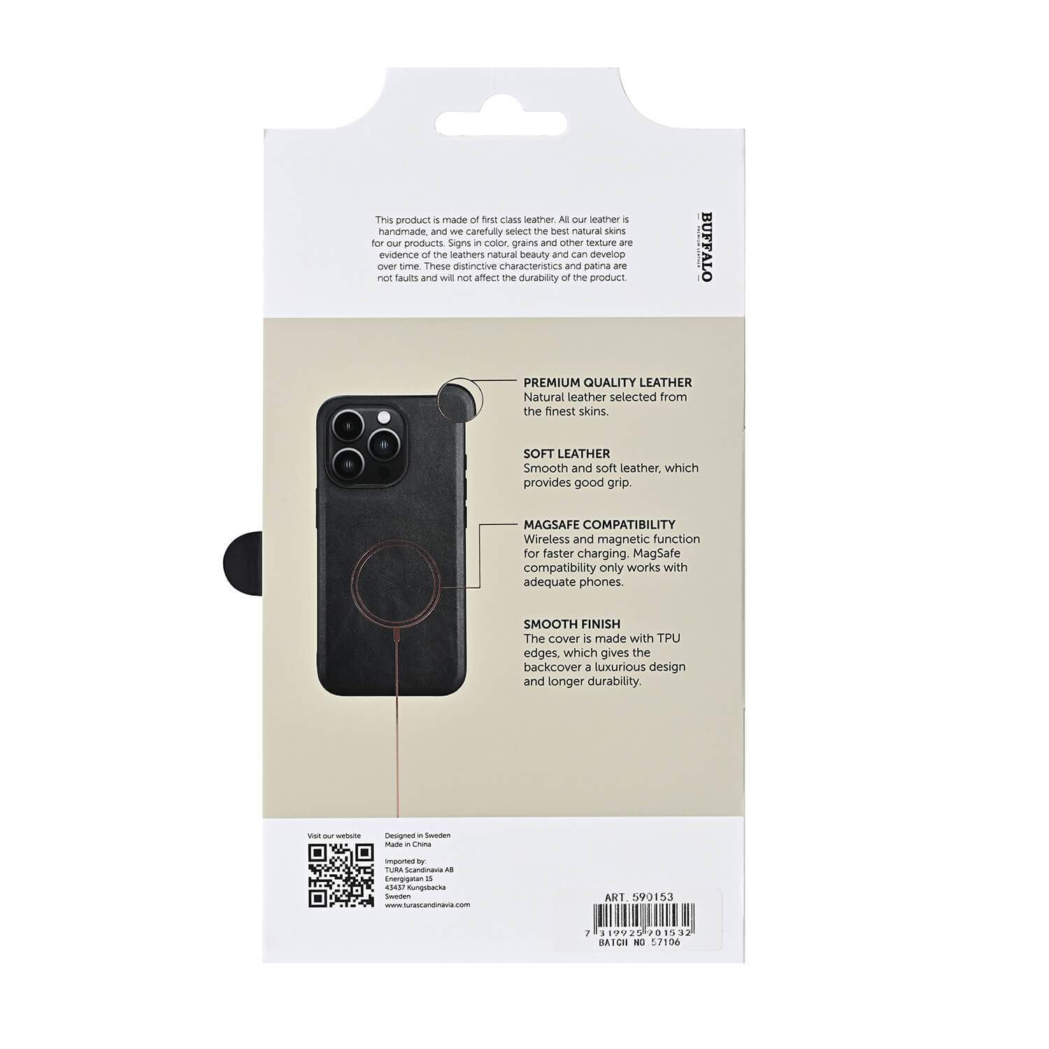 BUFFALO Back cover Leather Magseries iPhone 16 Pro Black