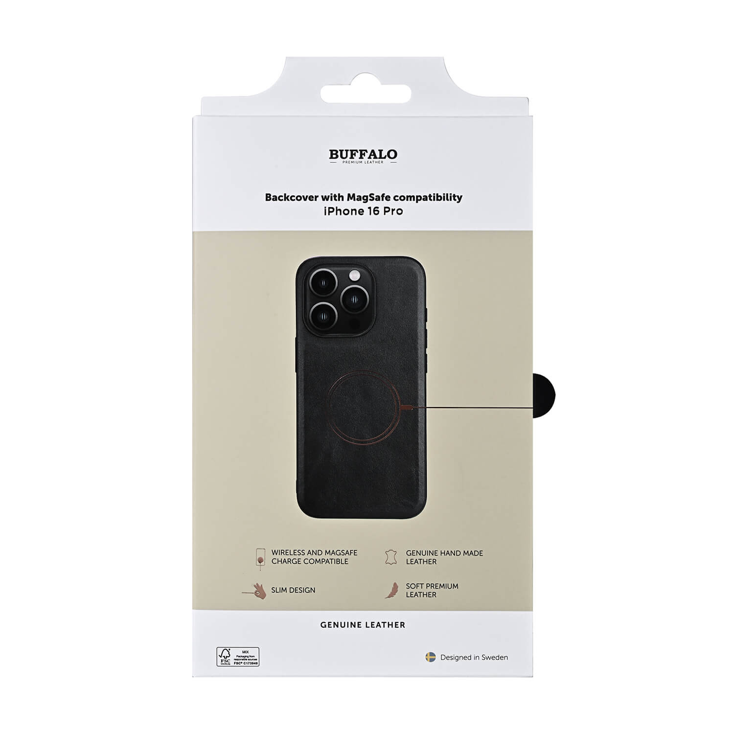 BUFFALO Back cover Leather Magseries iPhone 16 Pro Black