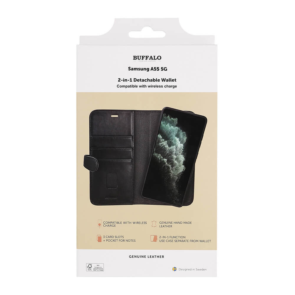 BUFFALO 2in1 Wallet Leather 3 card Samsung A55 5G Black
