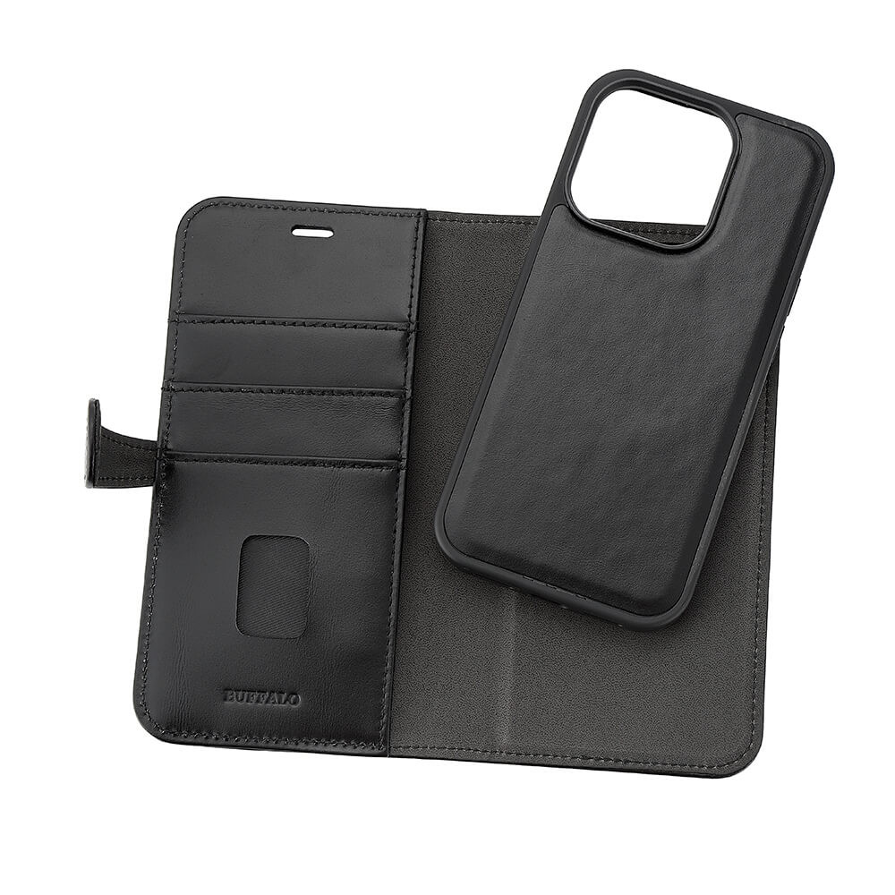 BUFFALO 2in1 Leather 3 card MagSeries iPhone 15 Pro Black