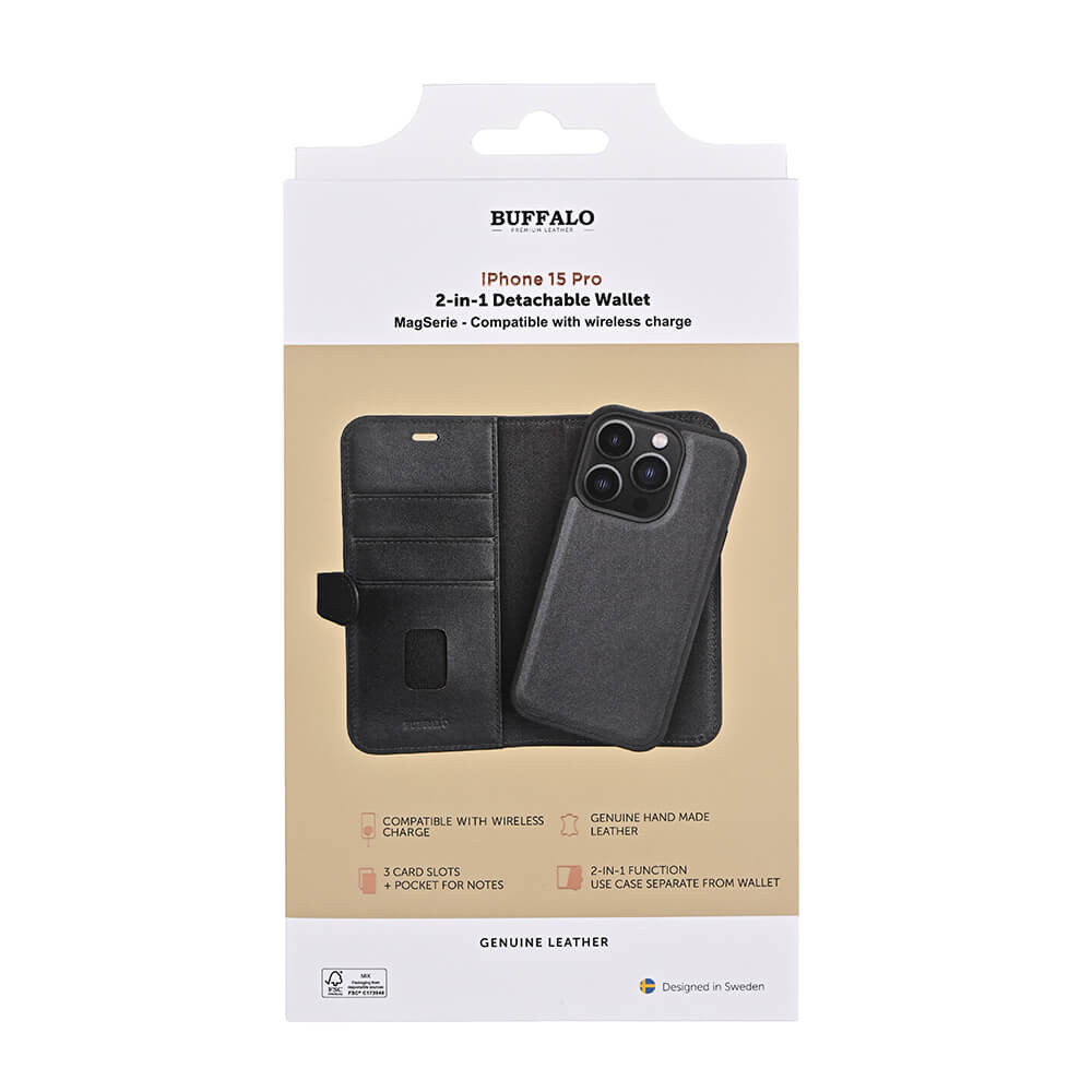 BUFFALO 2in1 Leather 3 card MagSeries iPhone 15 Pro Black
