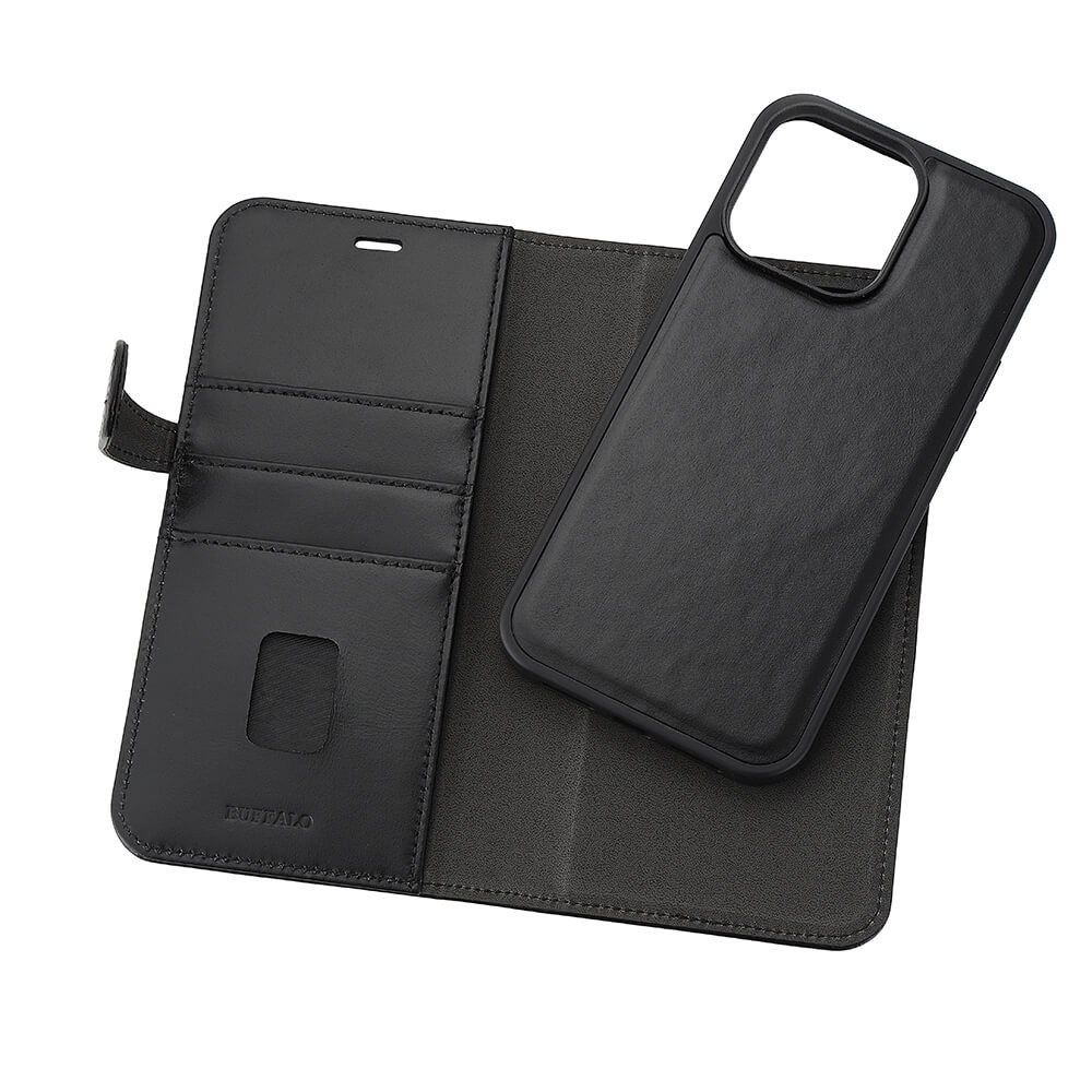 BUFFALO 2in1 Leather 3 card MagSeries iPhone 15 Pro Max Black