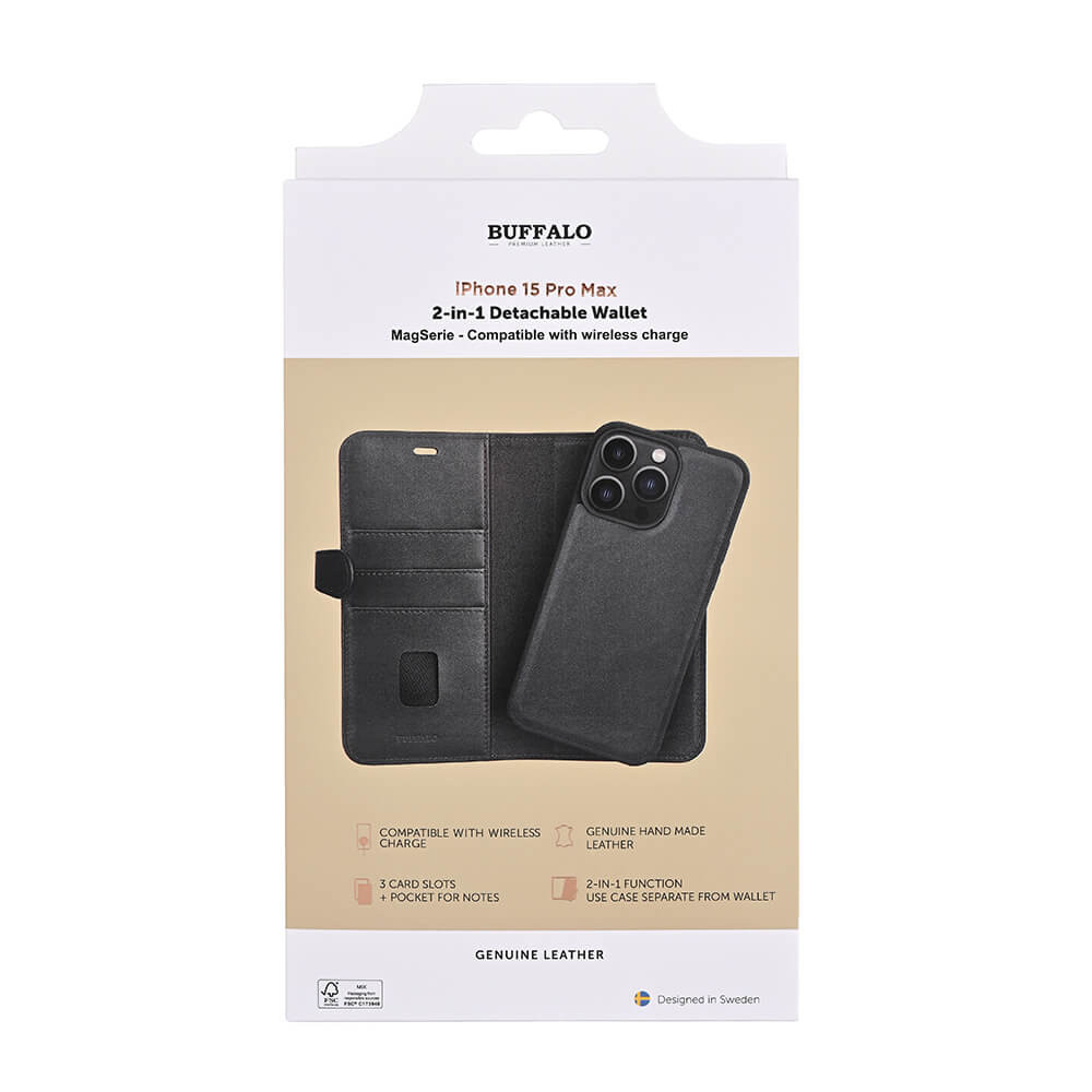 BUFFALO 2in1 Leather 3 card MagSeries iPhone 15 Pro Max Black
