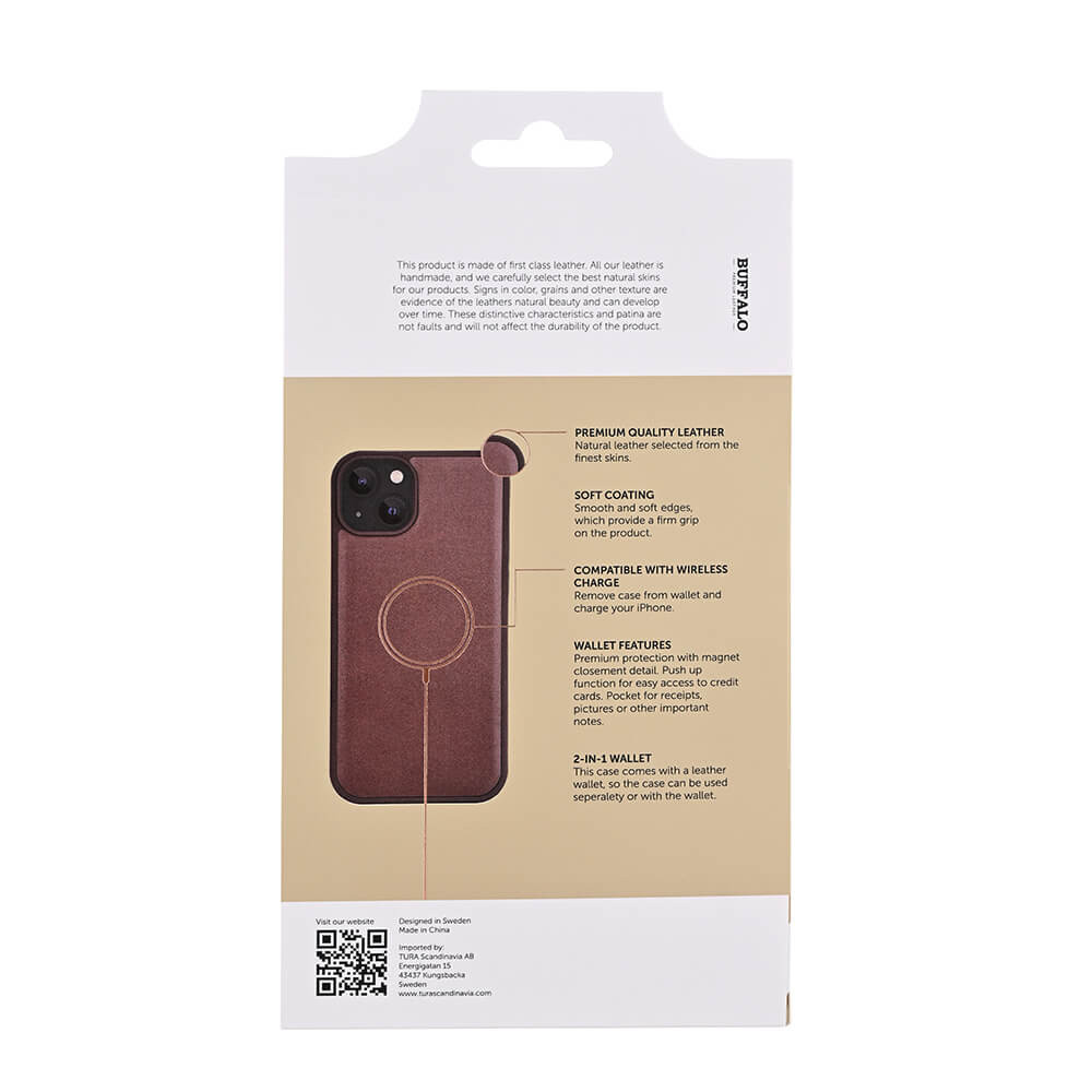 BUFFALO 2in1 Leather 3 card MagSeries iPhone 15 Plus Brown