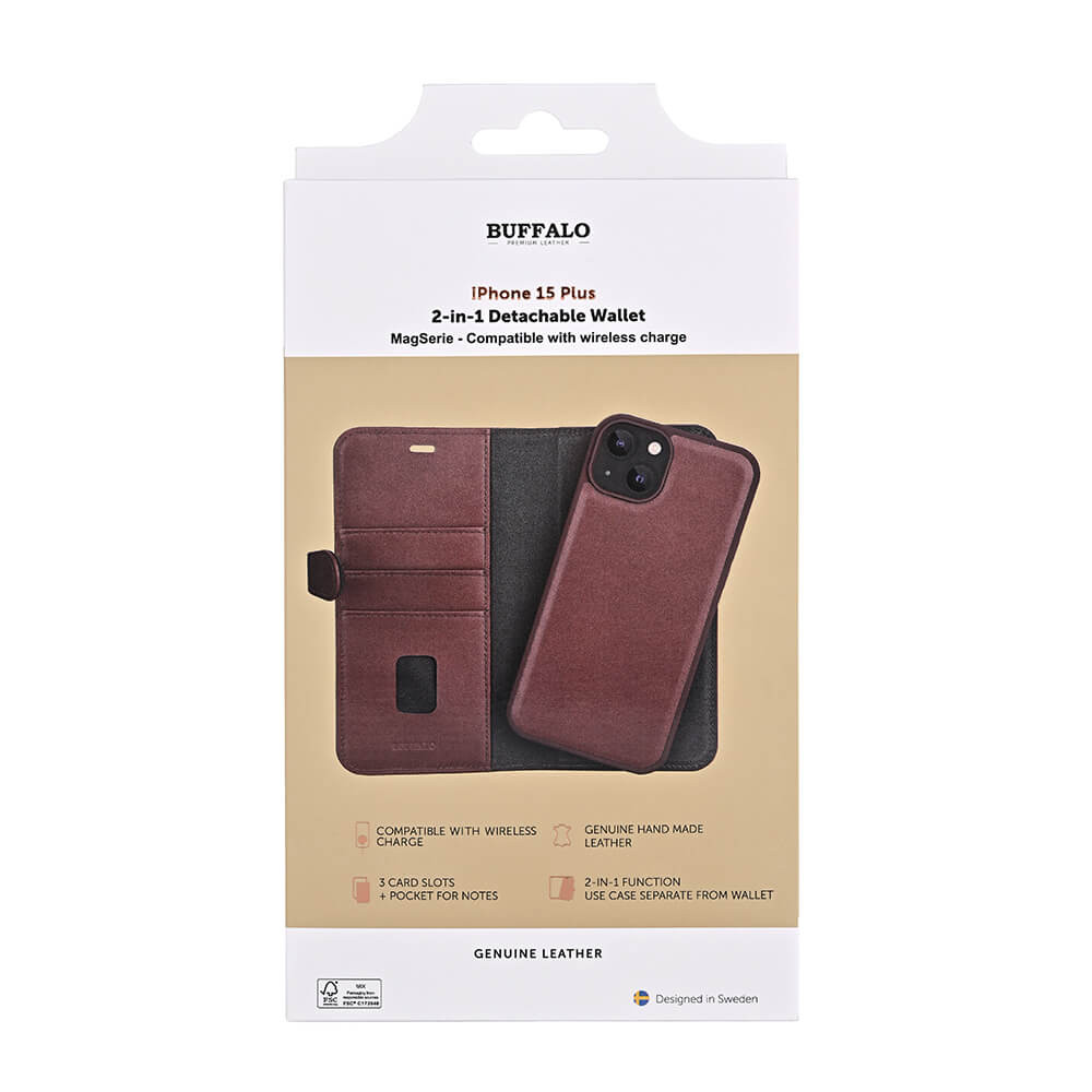 BUFFALO 2in1 Leather 3 card MagSeries iPhone 15 Plus Brown