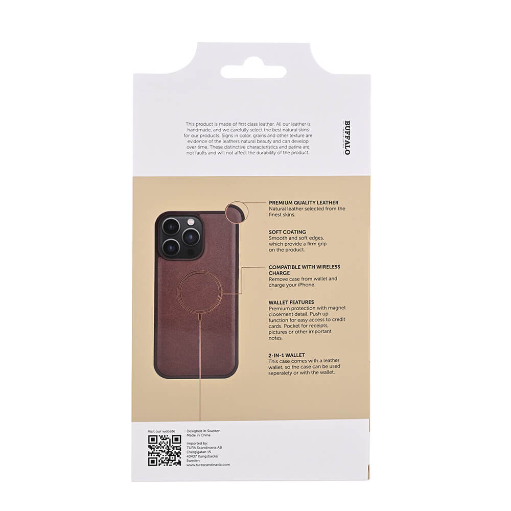 BUFFALO 2in1 Leather 3 card MagSeries iPhone 15 Pro Max Brown
