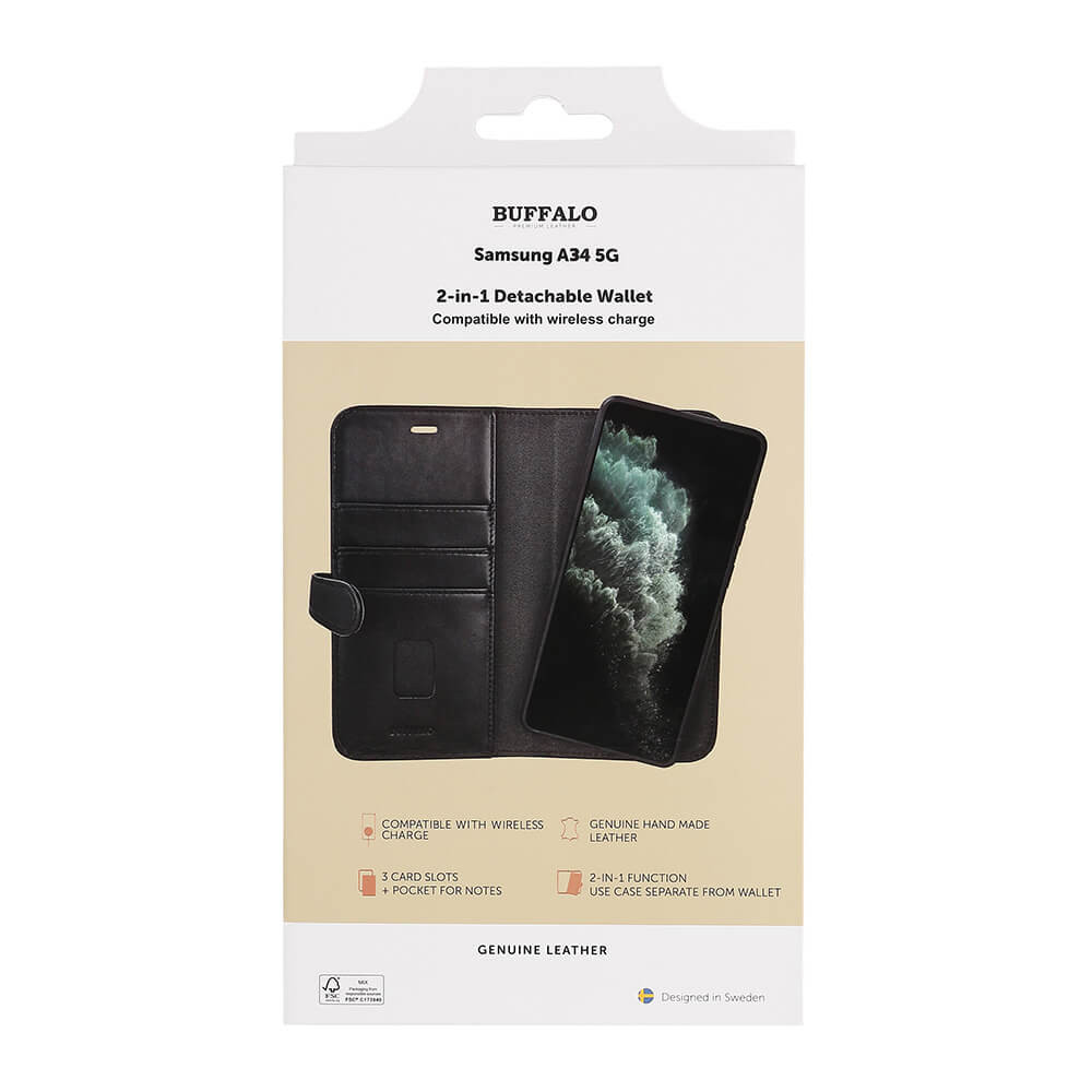 BUFFALO 2in1 Wallet Leather 3 card Samsung Galaxy A34 5G Black