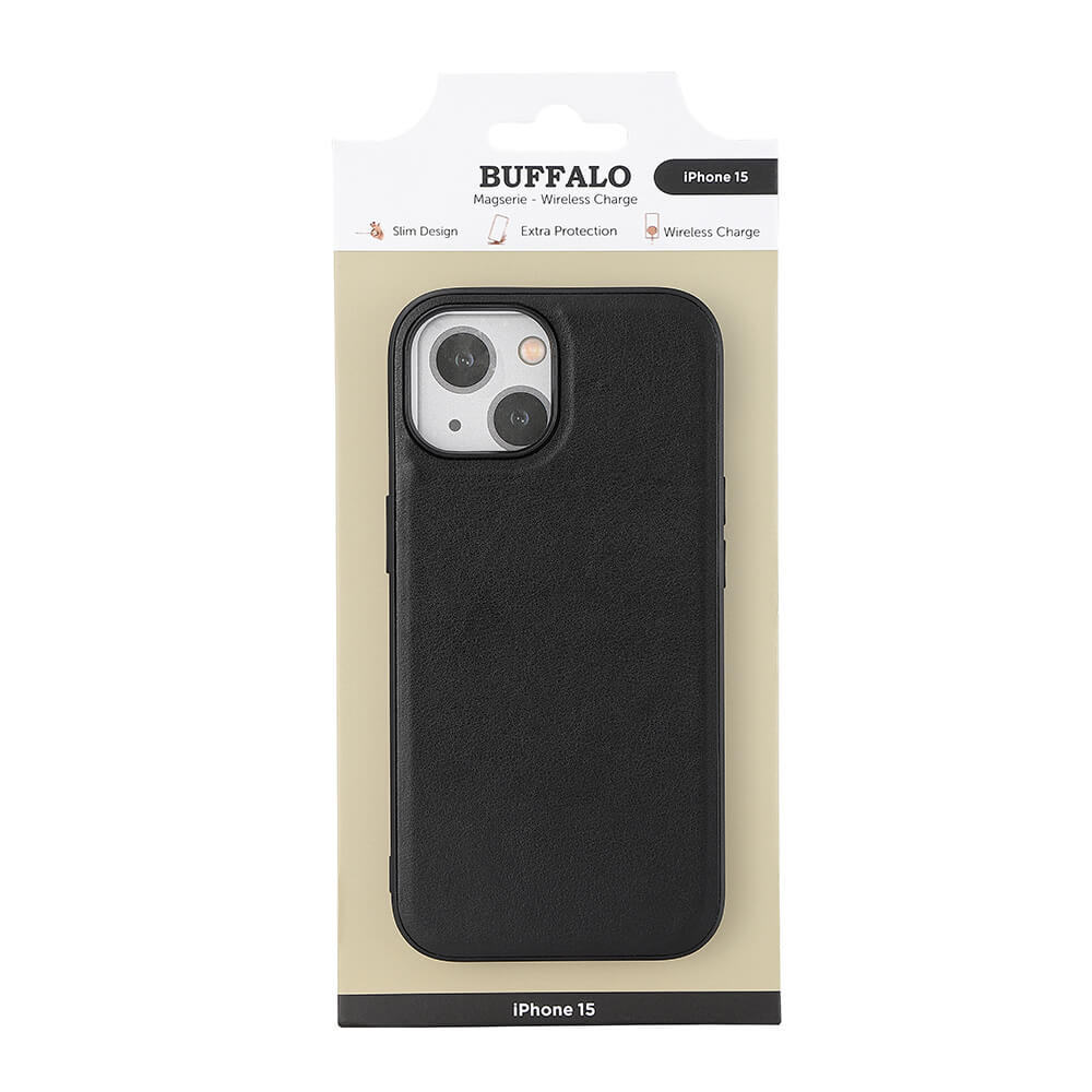 BUFFALO Back cover PU MagSeries iPhone 15 Black