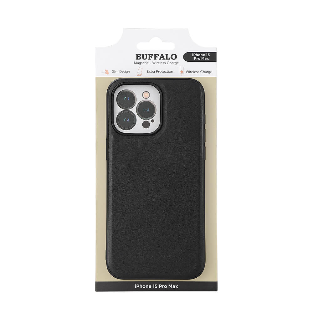 BUFFALO Back cover PU MagSeries iPhone 15 Pro Max Black