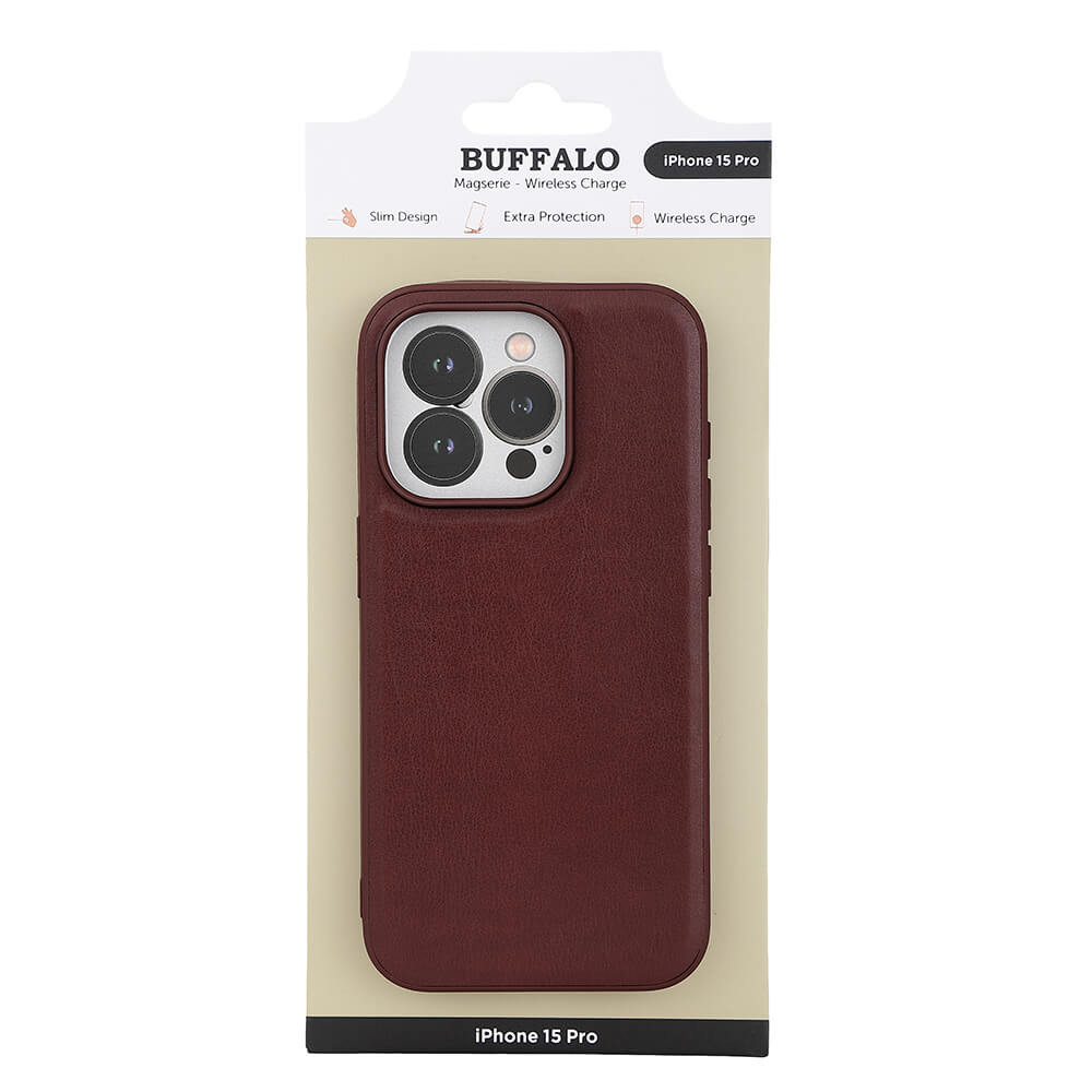 BUFFALO Back cover PU MagSeries iPhone 15 Pro Brown
