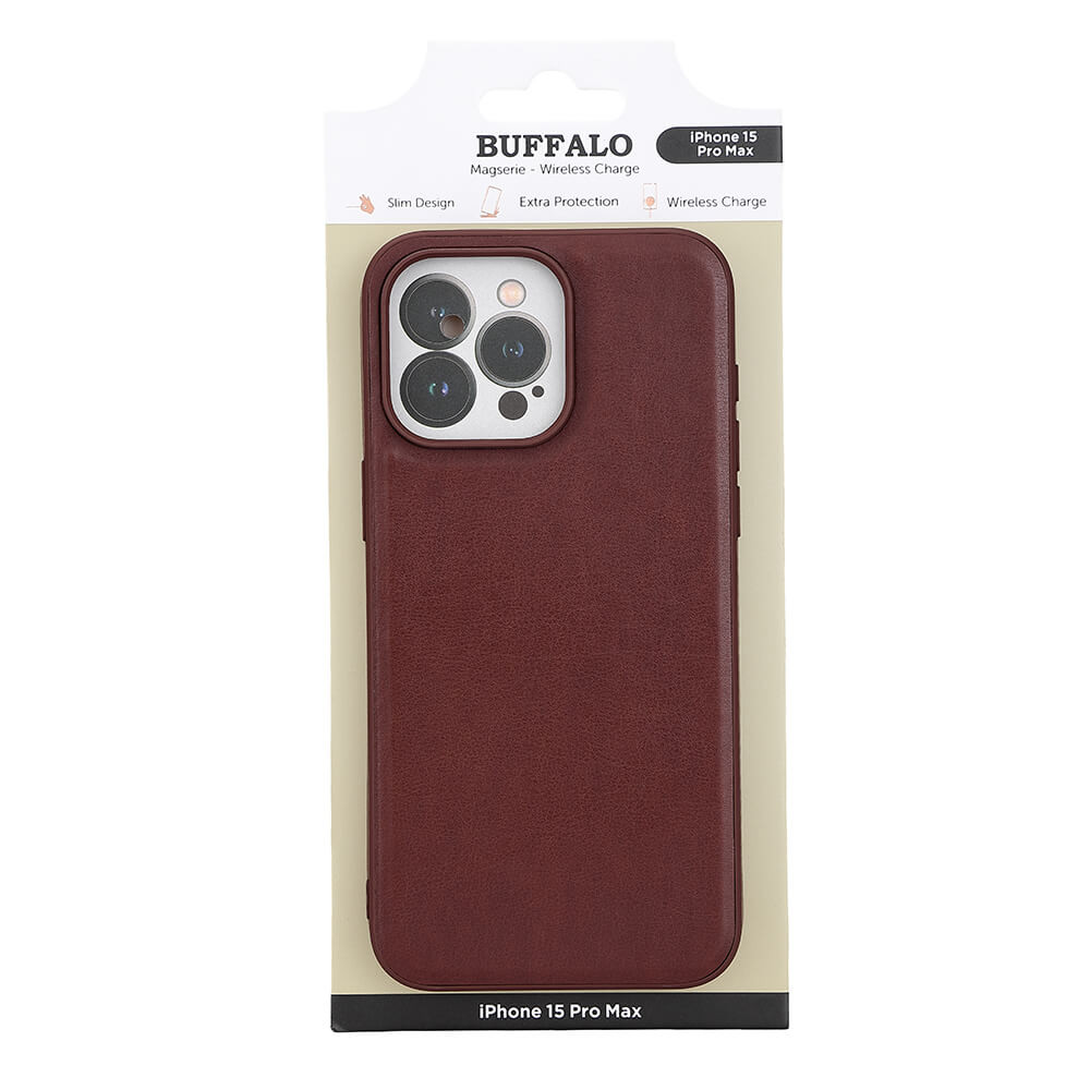 BUFFALO Back cover PU MagSeries iPhone 15 Pro Max Brown