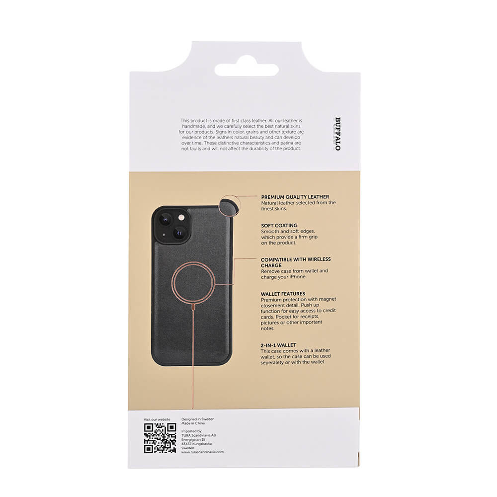 BUFFALO 2in1 Leather 3 card MagSeries iPhone 15 Plus Black