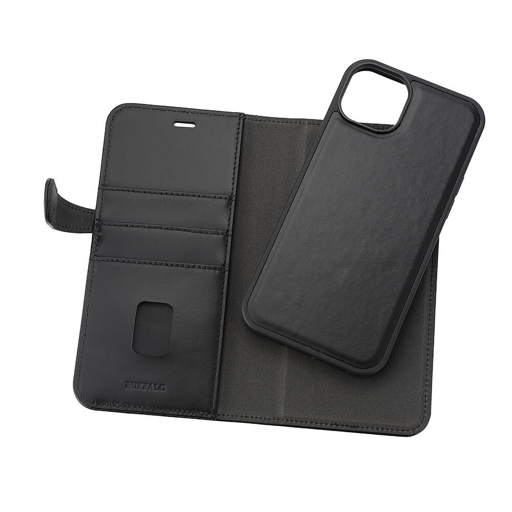 BUFFALO 2in1 Leather 3 card MagSeries iPhone 15 Plus Black