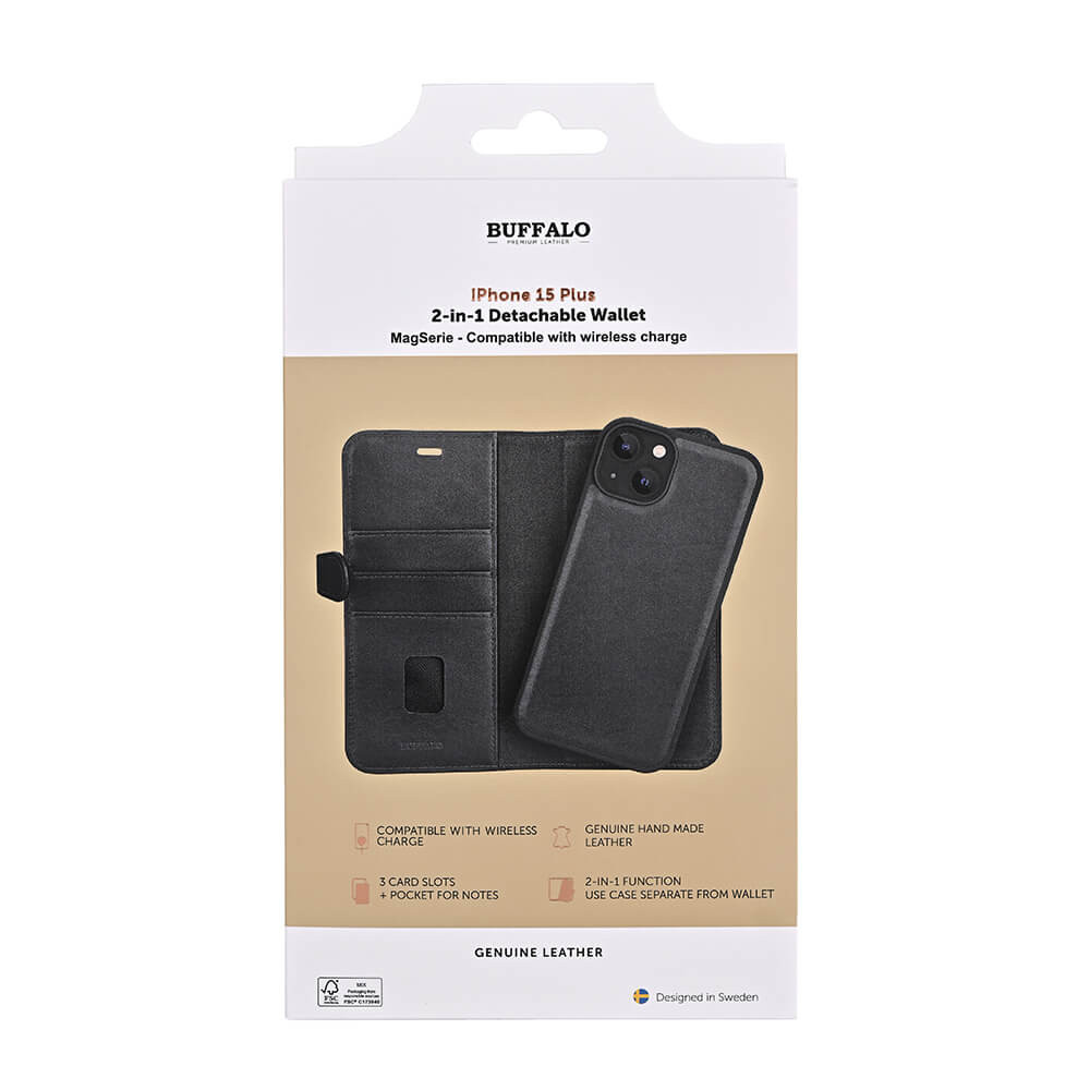 BUFFALO 2in1 Leather 3 card MagSeries iPhone 15 Plus Black