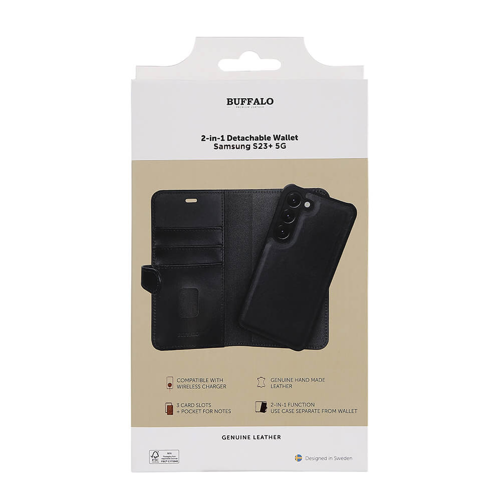 BUFFALO 2in1 Wallet Leather 3 card Samsung  S23+ 5G Black