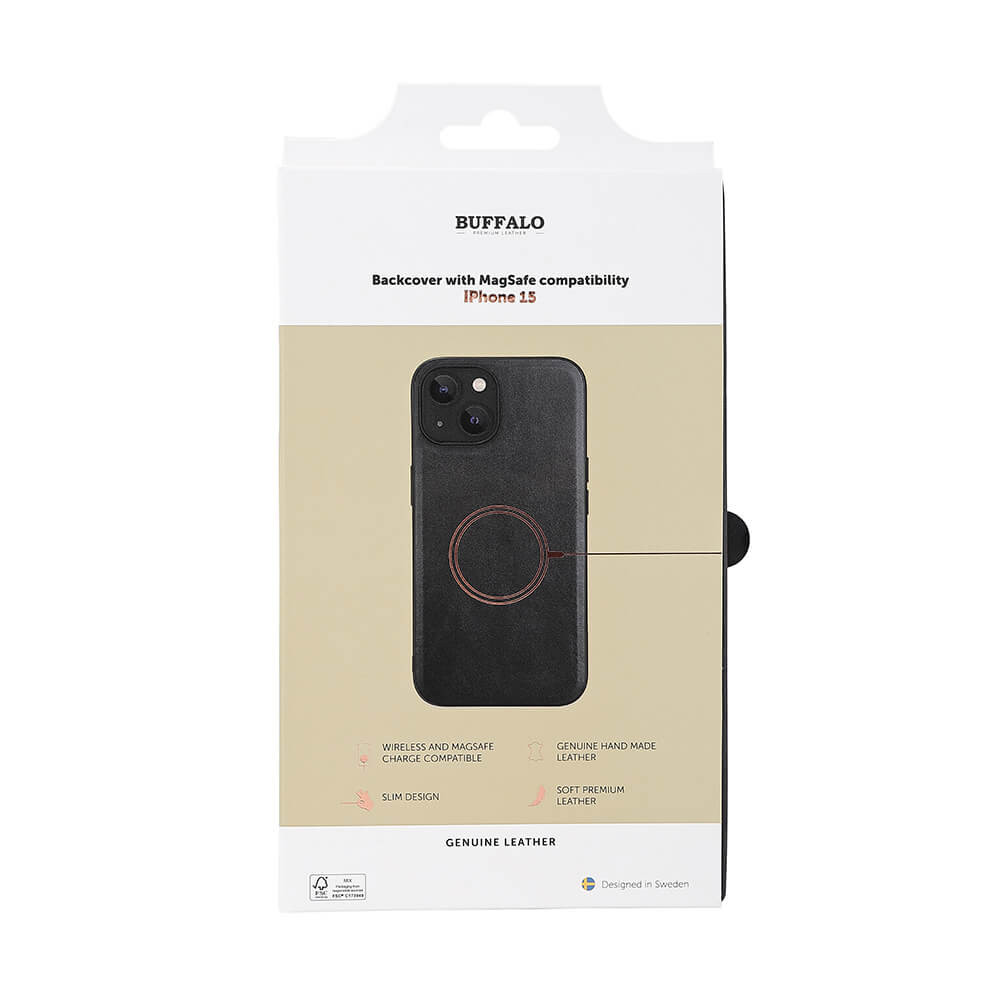 BUFFALO Back cover Leather MagSeries iPhone 15 Black