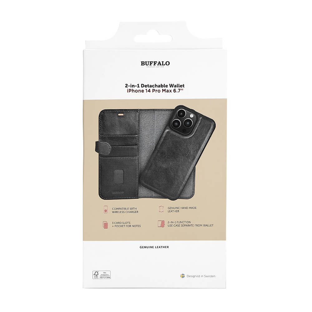 BUFFALO 2in1 Wallet Leather 3 card iPhone 14 Pro Max Black