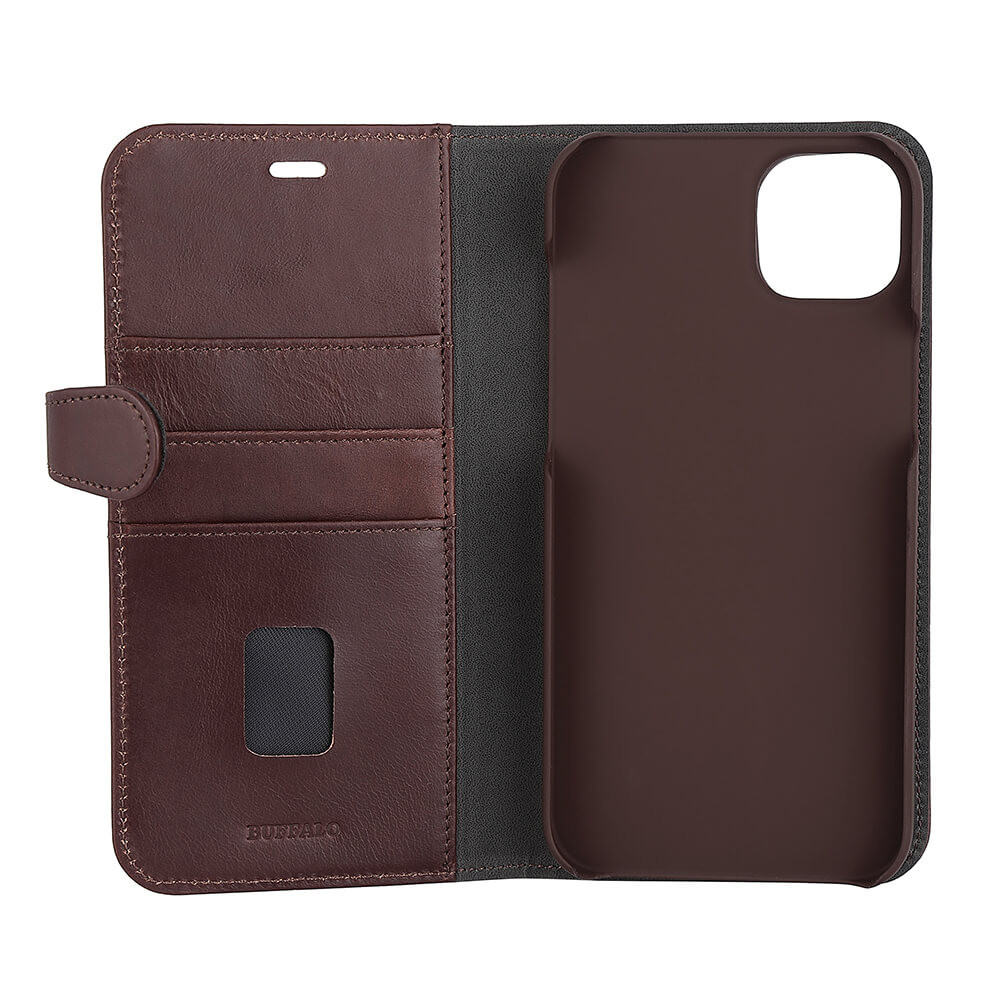BUFFALO 2in1 Wallet Leather 3 card iPhone 14 Plus Brown