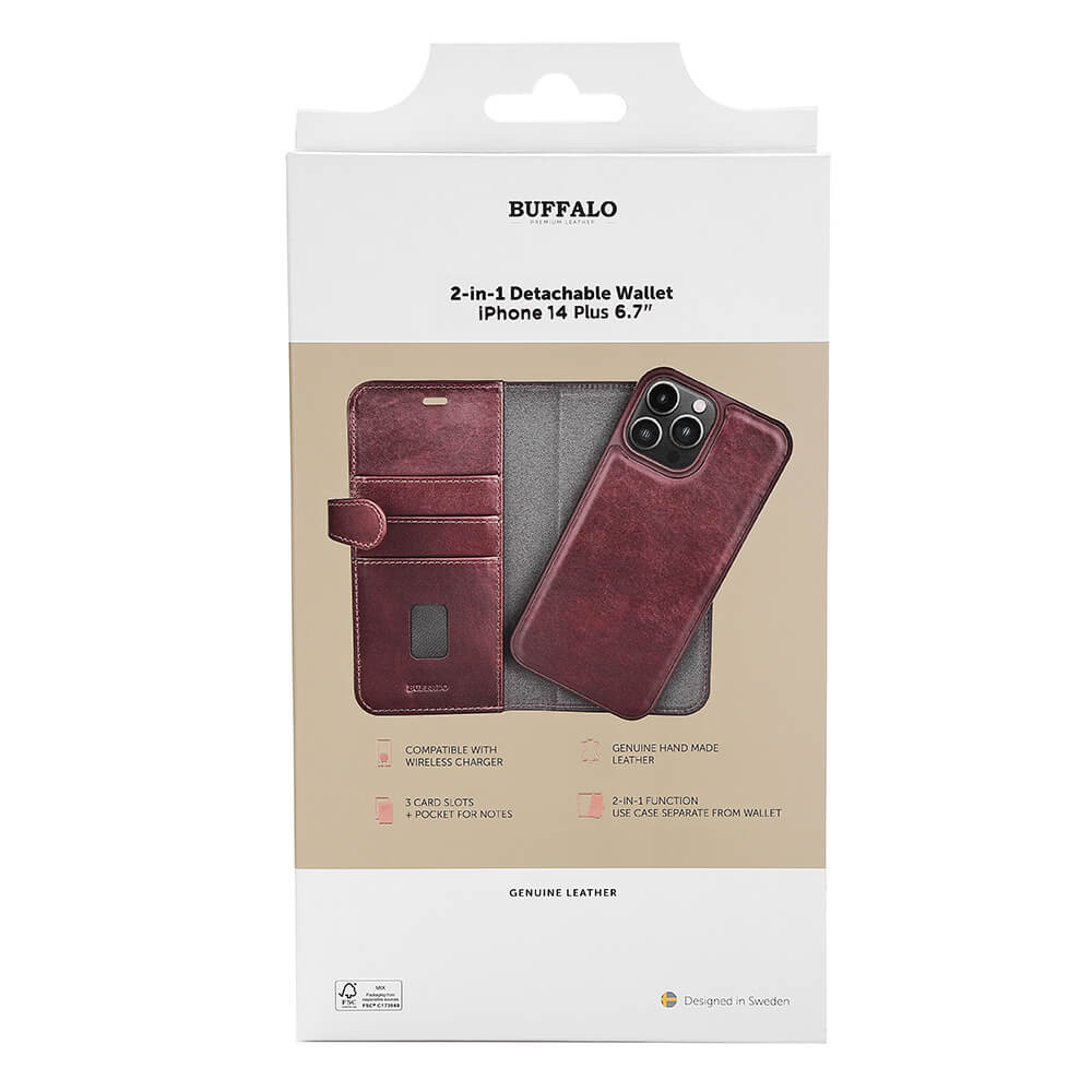 BUFFALO 2in1 Wallet Leather 3 card iPhone 14 Plus Brown