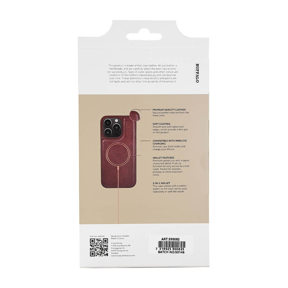 BUFFALO 2in1 Wallet Leather 3 card iPhone 14 Pro Brown