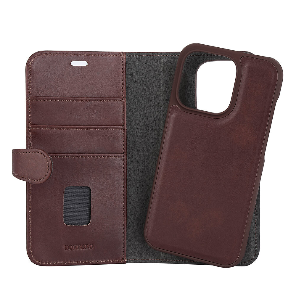 BUFFALO 2in1 Wallet Leather 3 card iPhone 14 Pro Brown