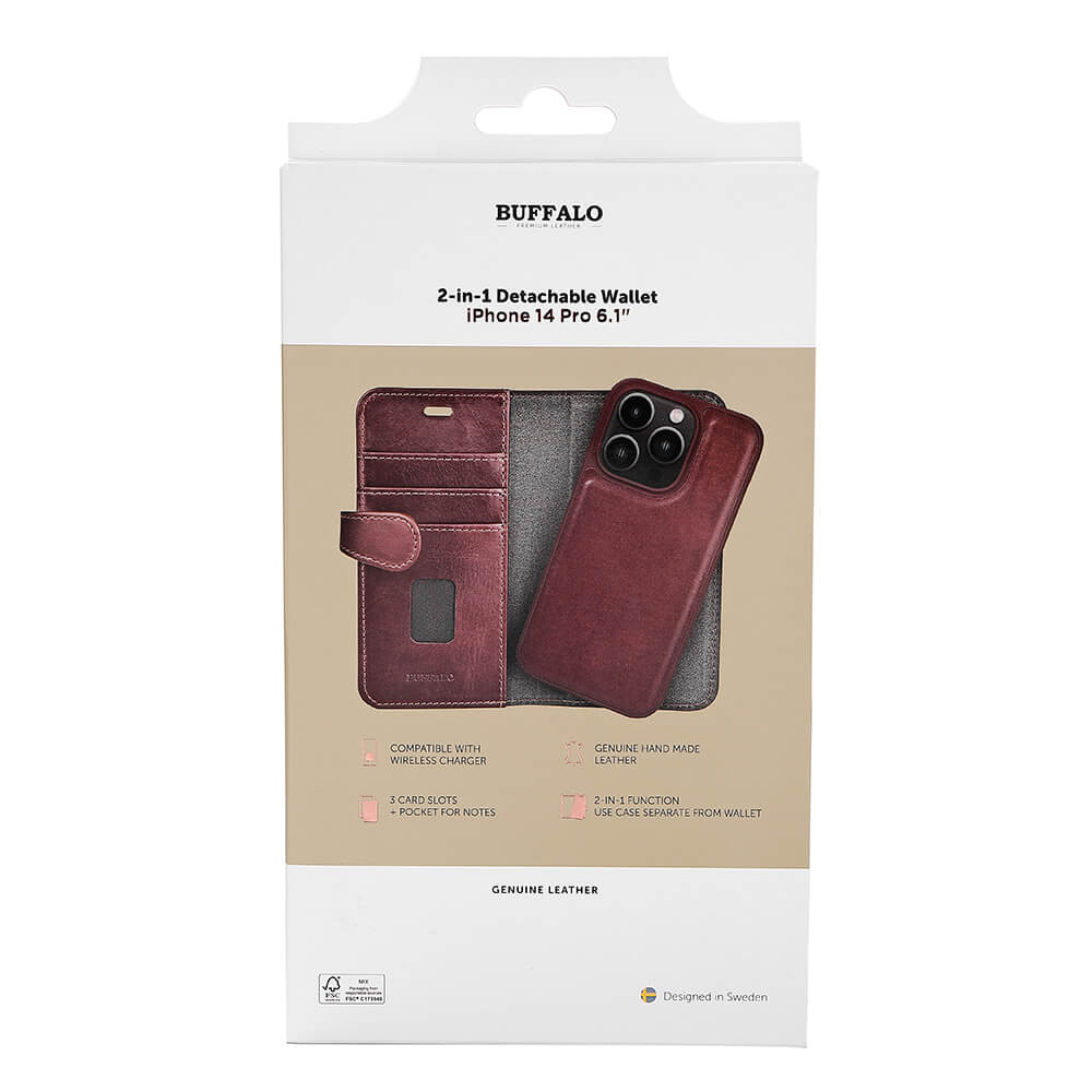 BUFFALO 2in1 Wallet Leather 3 card iPhone 14 Pro Brown